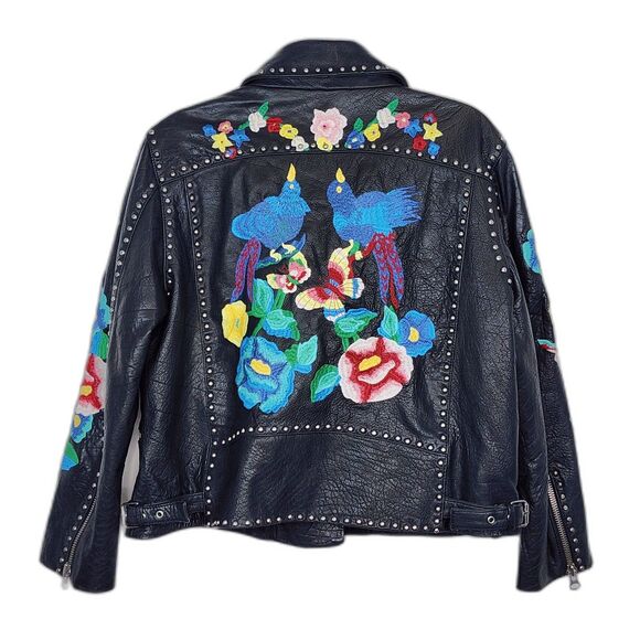 ASOS Jackets & Blazers - ASOS HTF Floral Embroidery Leather Biker Jacket Size 14